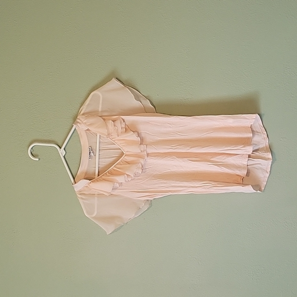 LIGHT PEACH RUFFLED BLOUSE WITH SHEER SLEEVES